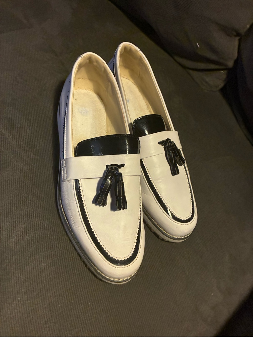 FootJoy White and Black Tassel Loafers — Women's golf